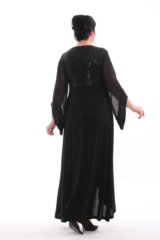 Katta oʻlchamli ustki qismi pulli payetli etagi Kilos uzun abiye koʻylak KL3089 - 4