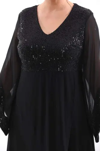 Katta oʻlchamli ustki qismi pulli payetli etagi Kilos uzun abiye koʻylak KL3089 - 5