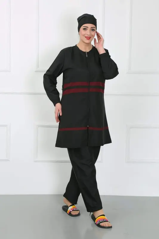 Katta o'lchamli yopiq suzish kiyimi qora 44025 - 6