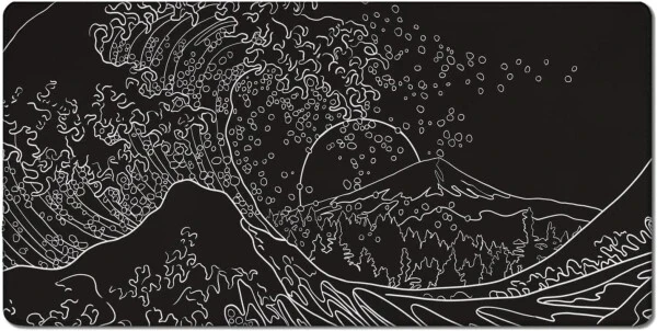 Katta o'yin sichqoncha gilamchasi, sirg'alib ketmaydigan kauchuk taglik, tikilgan chekkalari, qora va oq, 47.3x23.6 dyuym. - 6