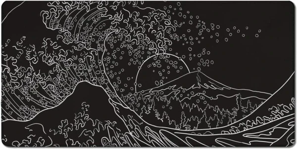 Katta o'yin sichqoncha gilamchasi, sirg'alib ketmaydigan kauchuk taglik, tikilgan chekkalari, qora va oq, 47.3x23.6 dyuym. - 6