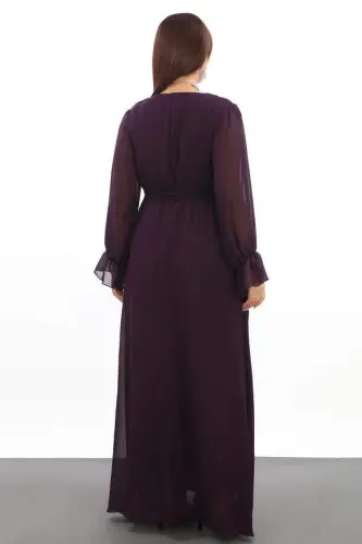 Katta Qalin Shifon Uzun Maxi Ko'ylak Binafsha Kamari bilan KL3085 - 5
