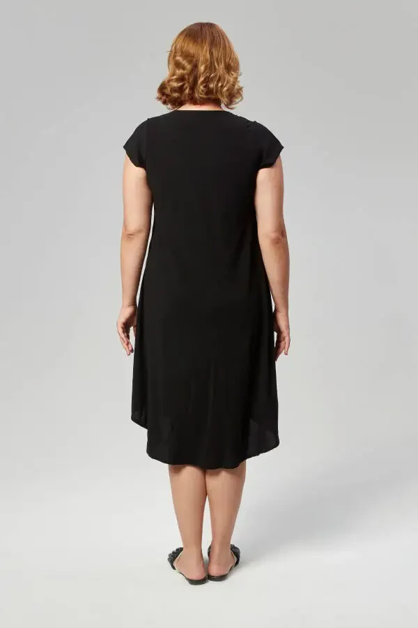 Katta qorinli V yoqa qisqa yengli to'qilgan Viscon konfor libos oddiy qora - 3