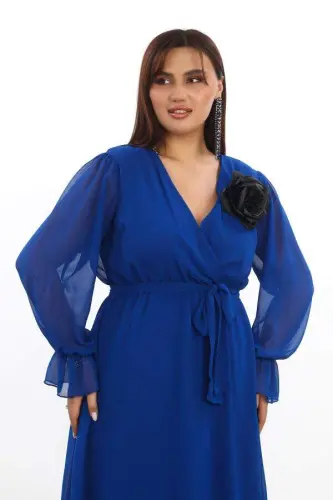 Katta qulay va cho'ziluvchan qisqa Saks Shifon li ko'ylak KL3086 - 4