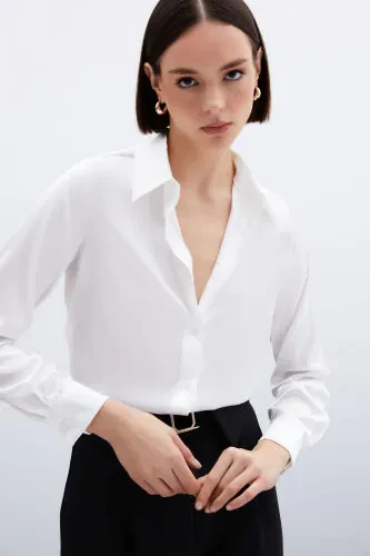 Katta Saten Ko'ylak - Ekru - 4