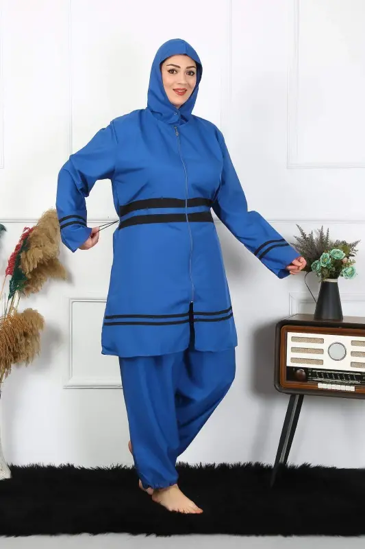 Katta tanli kamtar suzish kiyimlari 7XL-8XL-9XL-10XL Indigo 55010 - 6