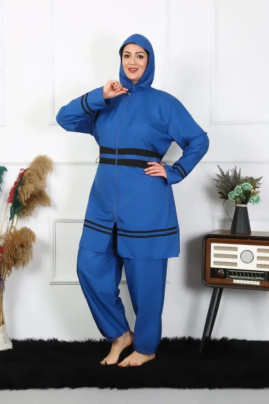 Katta tanli kamtar suzish kiyimlari 7XL-8XL-9XL-10XL Indigo 55010 - 7