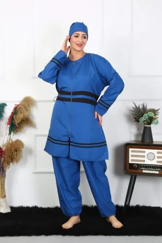 Katta tanli kamtar suzish kiyimlari 7XL-8XL-9XL-10XL Indigo 55010 - 1