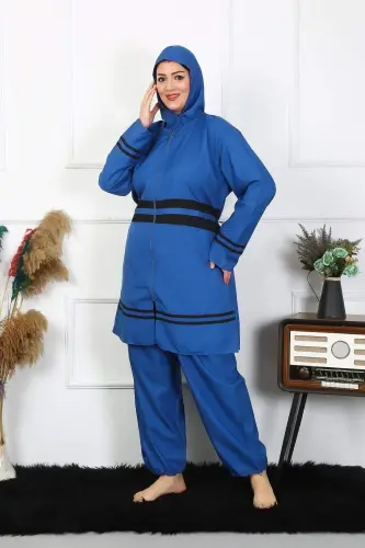 Katta tanli kamtar suzish kiyimlari 7XL-8XL-9XL-10XL Indigo 55010 - 4