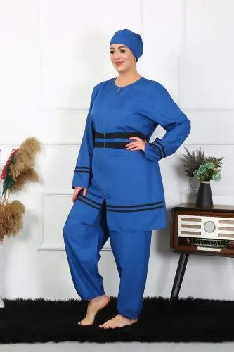 Katta tanli kamtar suzish kiyimlari 7XL-8XL-9XL-10XL Indigo 55010 - 5