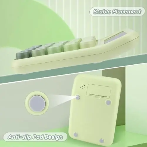 Katta tugmachalar, 12 xonali, katta LCD displeyli mexanik kalitli kalkulyator, yoqimli pushti stol kalkulyatori, ofis, maktab, uy va biznes uchun estetik maktab anjomlari, avtomatik uyqu (yashil) - 4