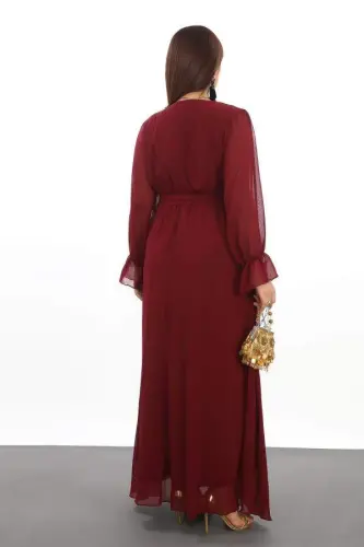 Katta uzun bordo shifon belbog'li ayollar kiyimi KL3085 - 5