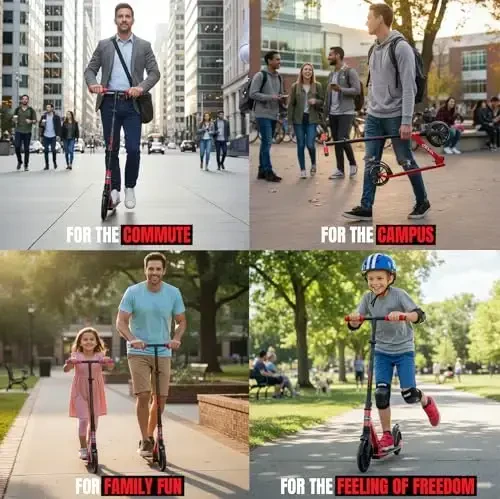 Kattalanadigan tepadigan skuter, kattalar va o'smirlar uchun osma bilan – Sozlanishi mumkin bo'lgan rul – Katta 200 mm g'ildiraklar – Yengil ramka – 250 funt sig'imi – Madd Gear Metro Cruise 250 - 6