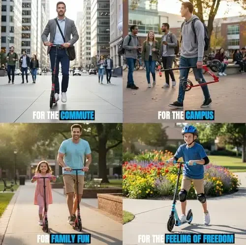 Kattalanadigan tepki scooter, kattalar va o'smirlar uchun amortizatorli – Sozlanishi mumkin bo'lgan rul – Katta 200 mm g'ildiraklar – Yengil ramka – 250 funt sig'imi – Madd Gear Metro Cruise 250 - 6