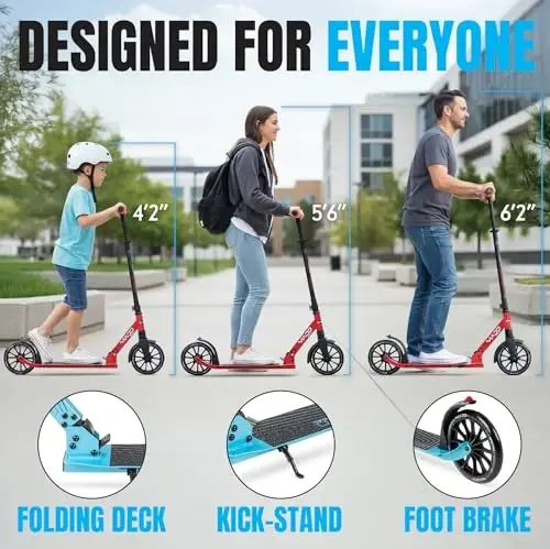 Kattalanadigan tepki scooter, kattalar va o'smirlar uchun amortizatorli – Sozlanishi mumkin bo'lgan rul – Katta 200 mm g'ildiraklar – Yengil ramka – 250 funt sig'imi – Madd Gear Metro Cruise 250 - 4
