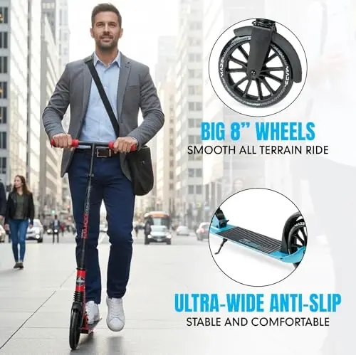 Kattalanadigan tepki scooter, kattalar va o'smirlar uchun amortizatorli – Sozlanishi mumkin bo'lgan rul – Katta 200 mm g'ildiraklar – Yengil ramka – 250 funt sig'imi – Madd Gear Metro Cruise 250 - 6
