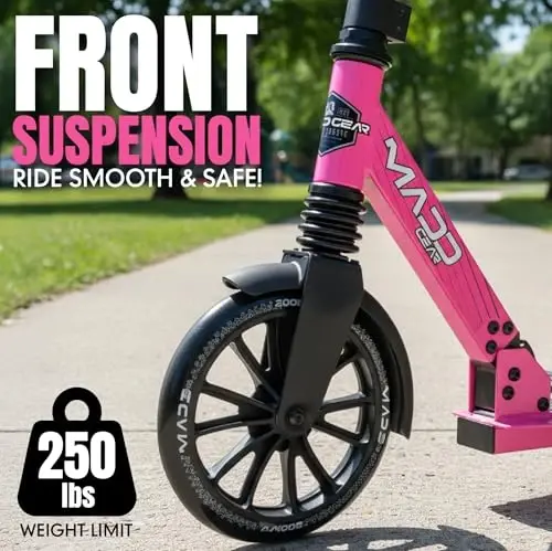 Kattalanadigan tepkichli skuter, kattalar va o'smirlar uchun amortizatorli – Sozlanadigan rul – Katta 200 mm g'ildiraklar – Yengil ramka – 250 funt sig'imi – Madd Gear Metro Cruise 250 - 5