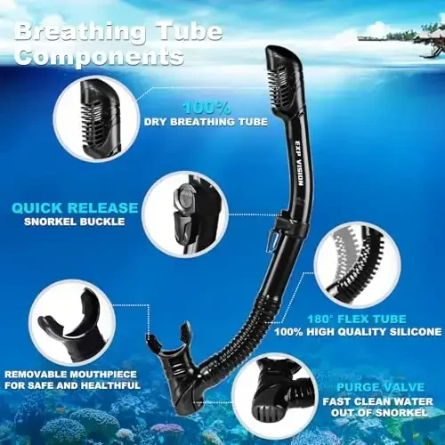 Kattalar Panoramali 3 Akvalang Maskasi, Temperlangan Shisha Snorkel Maskasi Tumanga qarshi suzish maskasi, burun qopqog'i bilan oqmaslik Suv ko'zoynaklari Snorkeling uchun uskunalar, Fridiving, Suzish - 5