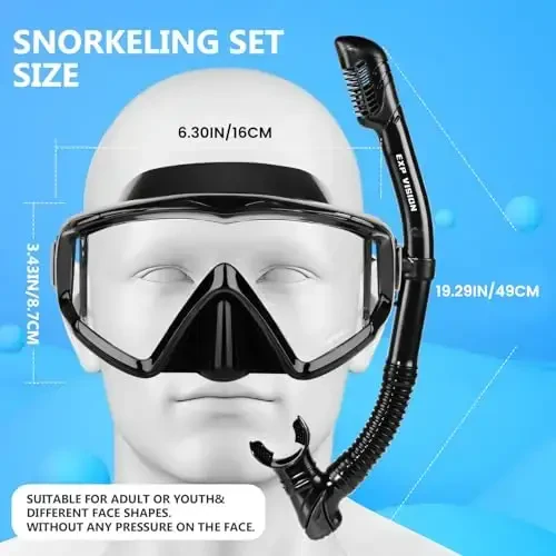 Kattalar Panoramali 3 Akvalang Maskasi, Temperlangan Shisha Snorkel Maskasi Tumanga qarshi suzish maskasi, burun qopqog'i bilan oqmaslik Suv ko'zoynaklari Snorkeling uchun uskunalar, Fridiving, Suzish - 6