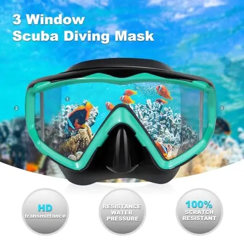 Kattalar Panoramali 3 Akvalang Maskasi, закаленное steko Snorkel Maskasi Anti-tuman Suv Maskasi Burun qopqog'i bilan Suv Ko'zoynaklari Snorkeling, Fridyayving, Suzish uchun Snorkeling Uskunalari - 2