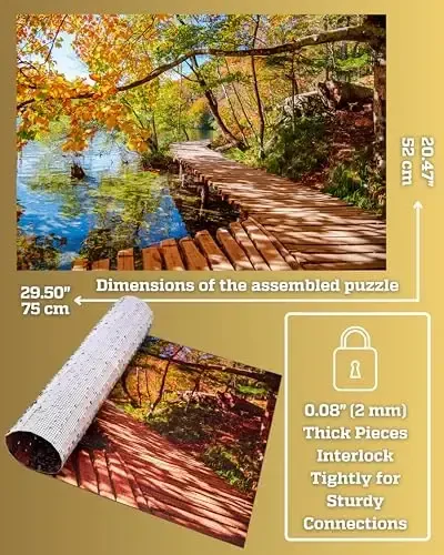 Kattalar uchun 1000 dona jumboq – Oltin oʻrmon yoʻli kuzda sokin koʻl boʻyida, sovgʻa uchun qutida, orqa tomonida harflar, 8 ta jumboq saqlovchi varaq va GERJATO dan toʻliq oʻlchamli poster – Yaqinlar uchun ideal sovgʻa - 2