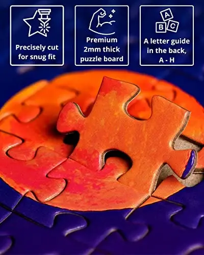 Kattalar uchun 1000 dona jumboq – Oy nuri tushgan ko'prikli yorqin tungi shahar manzarasi, sovg'a uchun tayyor quti, orqa tomonida harflar, 8 ta jumboqni saqlash varaqalari va GERJATO'dan to'liq o'lchamli poster – yaqinlar uchun ideal sovg'a - 1000 (1)