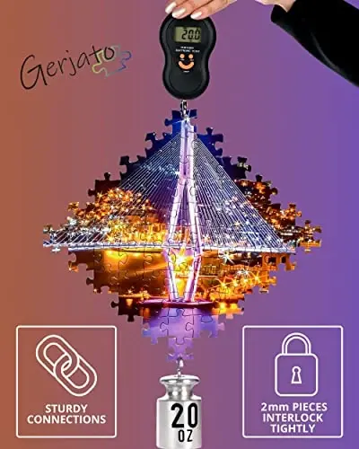 Kattalar uchun 1000 dona jumboq – Oy nuri tushgan ko'prikli yorqin tungi shahar manzarasi, sovg'a uchun tayyor quti, orqa tomonida harflar, 8 ta jumboqni saqlash varaqalari va GERJATO'dan to'liq o'lchamli poster – yaqinlar uchun ideal sovg'a - 4