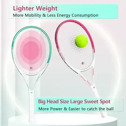 Kattalar uchun 2 o'yinchi tennis raketkasi, boshlang'ich va professional o'yinchilar uchun ideal, 27 dyuymli tezlik tennis raketkasiga tennis to'plari, tutqichlar, tennis sumkasi, vibratsiya amortizatori, qopqoq kiradi - 4