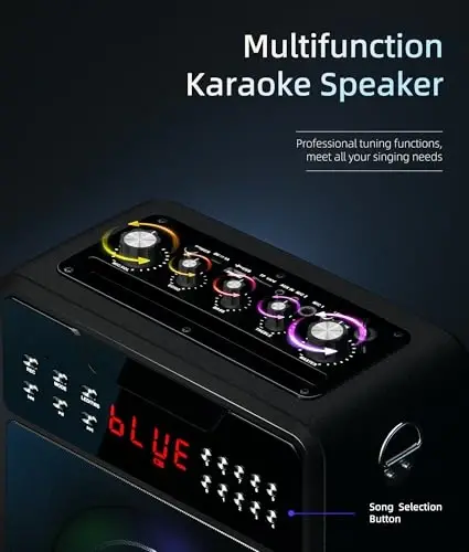 Kattalar uchun karaoke mashinasi, Bluetooth va 2 ta simsiz mikrofonli koʻchma karaoke mashinasi, TWS, USB, FM, REC, AUX kirish, TF karta qoʻllab-quvvatlanadigan yorugʻliklar bilan karaoke karnayi - 5