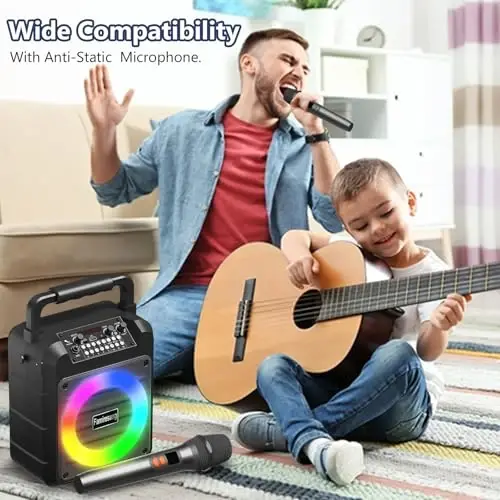 Kattalar uchun Karaoke Mashinasi - Ikki Simsiz Mikrofonli Ko'chma Bluetooth Karaoke Dinamigi, PA Sistem Dinamigi TF Karta/USB ni qo'llab-quvvatlaydi, AUX da kirish, REC, Bas & Balandlik Parti/Majlis uchun - 5