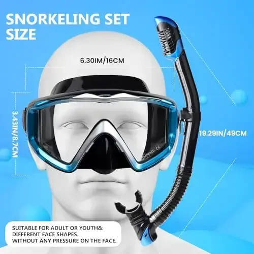 Kattalar uchun Pano 3 Akvalang maskasi, Temperlangan shisha Snorkel maskasi Tumanlanishga qarshi suzish maskasi Burun qopqog'i bilan sizib chiqmaydigan suzish ko'zoynaklari Snorkelli uskunalar Snorkelli suzish, Fridayving, Suzish uchun - 7