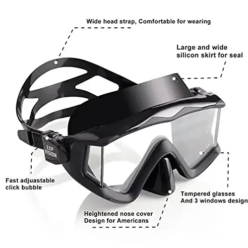Kattalar uchun Pano 3 Akvalang uchun niqob, закалённое shisha snorkel niqobi tumanga qarshi suzish niqobi burun qopqog'i bilan hech qanday oqmaslik Snorkeling uchun uskunalar, freediving, suzish - 3
