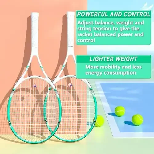 Kattalar uchun professional tennis raketkasi, 2 o'yinchi 27 dyuymli tezlikdagi tennis raketkasi, 3 ta tennis to'pi, 2 ta vibratsiyani susaytirgich, 2 ta tutqich, tennis sumkasi bilan boshlovchi va professional uchun maqbul. - 4