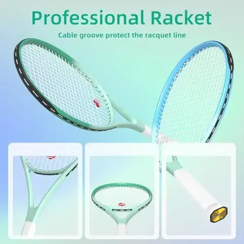 Kattalar uchun professional tennis raketkasi, 2 o'yinchi uchun 27 dyuymli tezlikda tennis raketkasi. Boshlang'ich va professional uchun maqbul, 3 ta tennis to'pi, 2 ta vibratsiya amortizatori, 2 ta overgrip, tennis sumkasi - 4