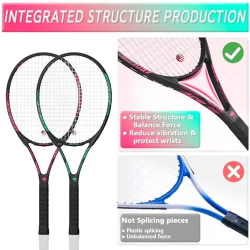 Kattalar uchun professional tennis raketkasi, 2 o'yinchi uchun 27 dyuymli tezlikdagi tennis raketkasi, 3 ta tennis to'pi, 2 ta vibratsiyali namlagich, 2 ta overgrip, tennis sumkasi bilan boshlovchi va professional uchun maqbul - WOED BATENS (1)