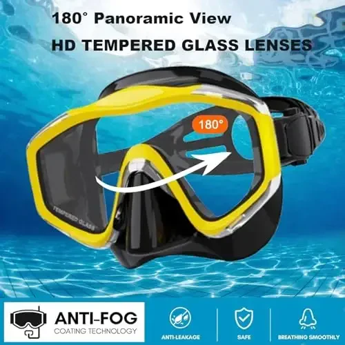 Kattalar uchun snorkeling uskunalari, temperlangan shishali quruq tepalikli snorkel to'plami, tumanlanishga qarshi va oqishga qarshi panoramik suzish maskasi, suv ostida suzish, suzish, sayohat uchun sozlanishi snorkel to'plami va sumkasi - 2