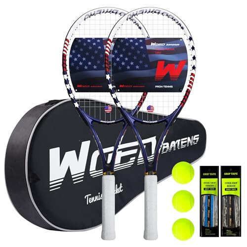 Kattalar uchun tennis raketkalari to'plami 27 dyuymli tennis raketkasi, tennis to'plari, qo'shimcha ushlash, tebranishni so'ndirgichlar, tennis sumkasi - 7