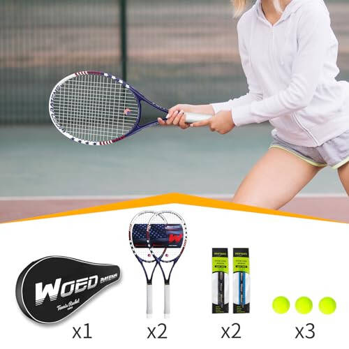 Kattalar uchun tennis raketkalari to'plami 27 dyuymli tennis raketkasi, tennis to'plari, qo'shimcha ushlash, tebranishni so'ndirgichlar, tennis sumkasi - 11