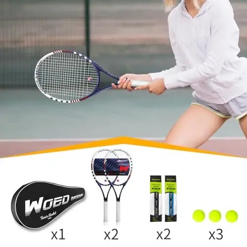 Kattalar uchun tennis raketkalari to'plami 27 dyuymli tennis raketkasi, tennis to'plari, qo'shimcha ushlash, tebranishni so'ndirgichlar, tennis sumkasi - 5