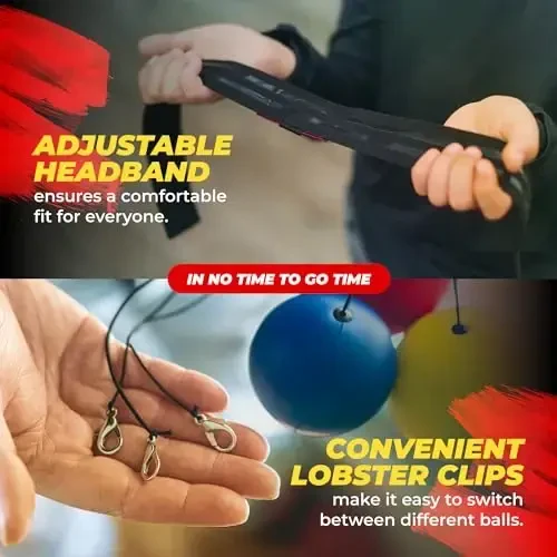 Kattalar va bolalar uchun boks refleks to'pi - Boshga taqiladigan tasma, ko'tarish sumkasi va qo'l bog'lamlari bilan ipga bog'langan reaktsiya refleks to'plari - Qo'l-ko'z muvofiqlashtirishini, zarb qilish tezligini va jang reaktsiyasini yaxshilaydi - 6