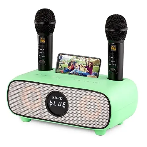 Kattalar va bolalar uchun karaoke mashinasi, mobil telefon ushlagichi bilan portativ Bluetooth karaoke mashinasi, 2 ta simsiz Bluetooth mikrofonli PA karnay tizimi, o'g'il va qizlar uchun eng yaxshi tug'ilgan kun sovg'asi - DLARA