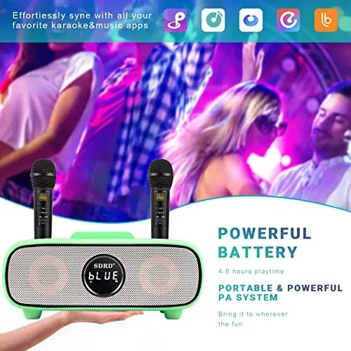 Kattalar va bolalar uchun karaoke mashinasi, mobil telefon ushlagichi bilan portativ Bluetooth karaoke mashinasi, 2 ta simsiz Bluetooth mikrofonli PA karnay tizimi, o'g'il va qizlar uchun eng yaxshi tug'ilgan kun sovg'asi - 3