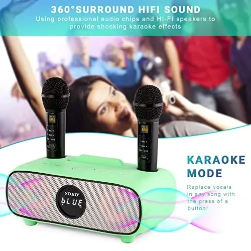 Kattalar va bolalar uchun karaoke mashinasi, mobil telefon ushlagichi bilan portativ Bluetooth karaoke mashinasi, 2 ta simsiz Bluetooth mikrofonli PA karnay tizimi, o'g'il va qizlar uchun eng yaxshi tug'ilgan kun sovg'asi - 4