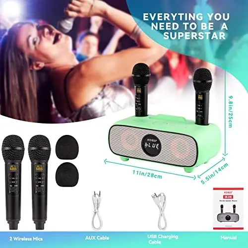 Kattalar va bolalar uchun karaoke mashinasi, mobil telefon ushlagichi bilan portativ Bluetooth karaoke mashinasi, 2 ta simsiz Bluetooth mikrofonli PA karnay tizimi, o'g'il va qizlar uchun eng yaxshi tug'ilgan kun sovg'asi - 5