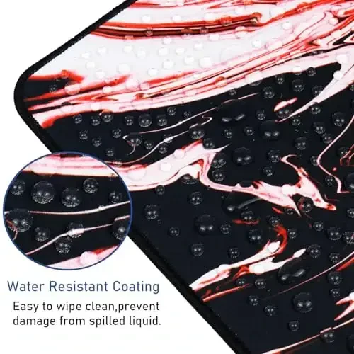 Large Extended Mouse Pad with Stitched Edges, Durable Non-Slip Natural Rubber Base, Waterproof Computer Keyboard Pad Mat for Esports Pros/Gamer/Desktop/Office/Home - Marble Red - 4