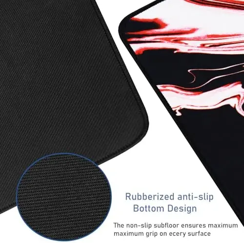 Large Extended Mouse Pad with Stitched Edges, Durable Non-Slip Natural Rubber Base, Waterproof Computer Keyboard Pad Mat for Esports Pros/Gamer/Desktop/Office/Home - Marble Red - 3