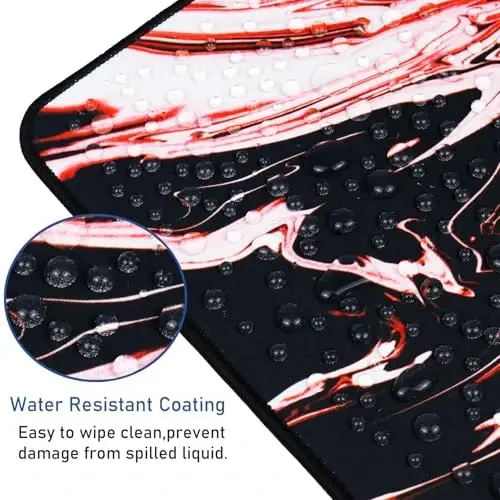 Large Extended Mouse Pad with Stitched Edges, Durable Non-Slip Natural Rubber Base, Waterproof Computer Keyboard Pad Mat for Esports Pros/Gamer/Desktop/Office/Home - Marble Red - 4