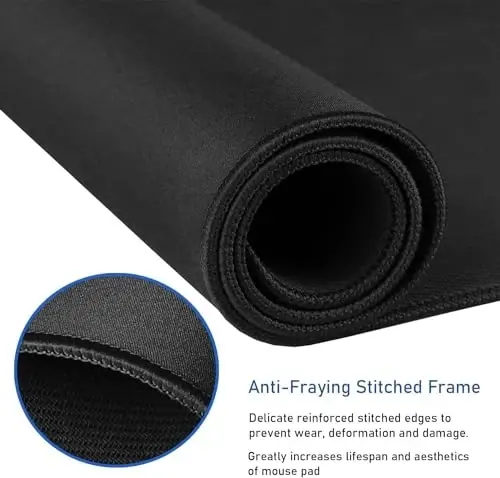 Large Extended Gaming Mouse Pad with Stitched Edges, 47.3 X 23.6 in Desk Pad Durable Non-Slip Natural Rubber Base, Waterproof Computer Keyboard Mat for Esports Pros, Gamer, Desktop, Black - 6