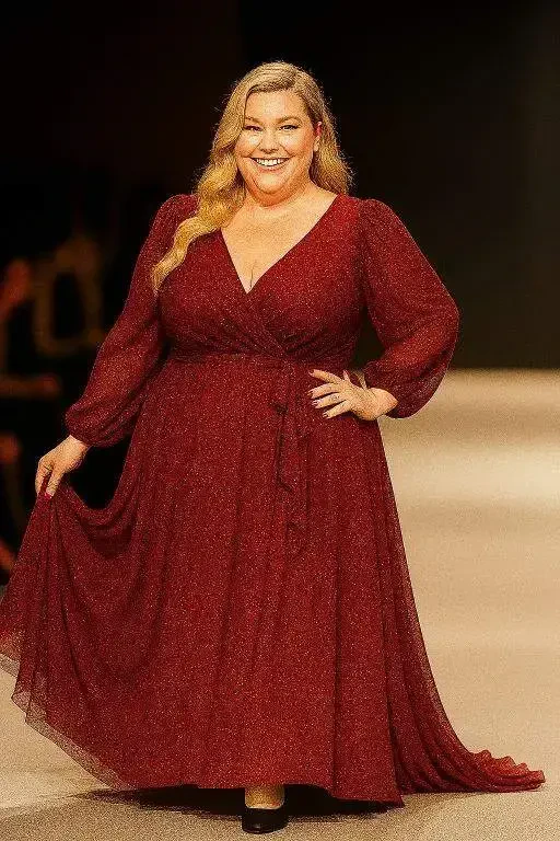 Kattay o'lchamli, o'z-o'zidan tillagan uzun qollu, o'z-o'zidan tillagan KL3047 ziyrak libasi bordo - 2