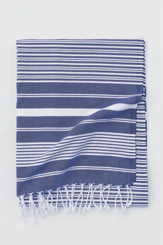 Katya Pestemal 100% Cotton Bath Towel-Navy Blue1 - MULBERRY